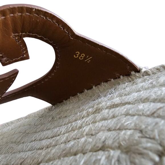 Gucci GG Espadrille Flat Slide Sandal Size 38.5 US 8.5 Brown Cut Out Square Toe - Picture 10 of 11